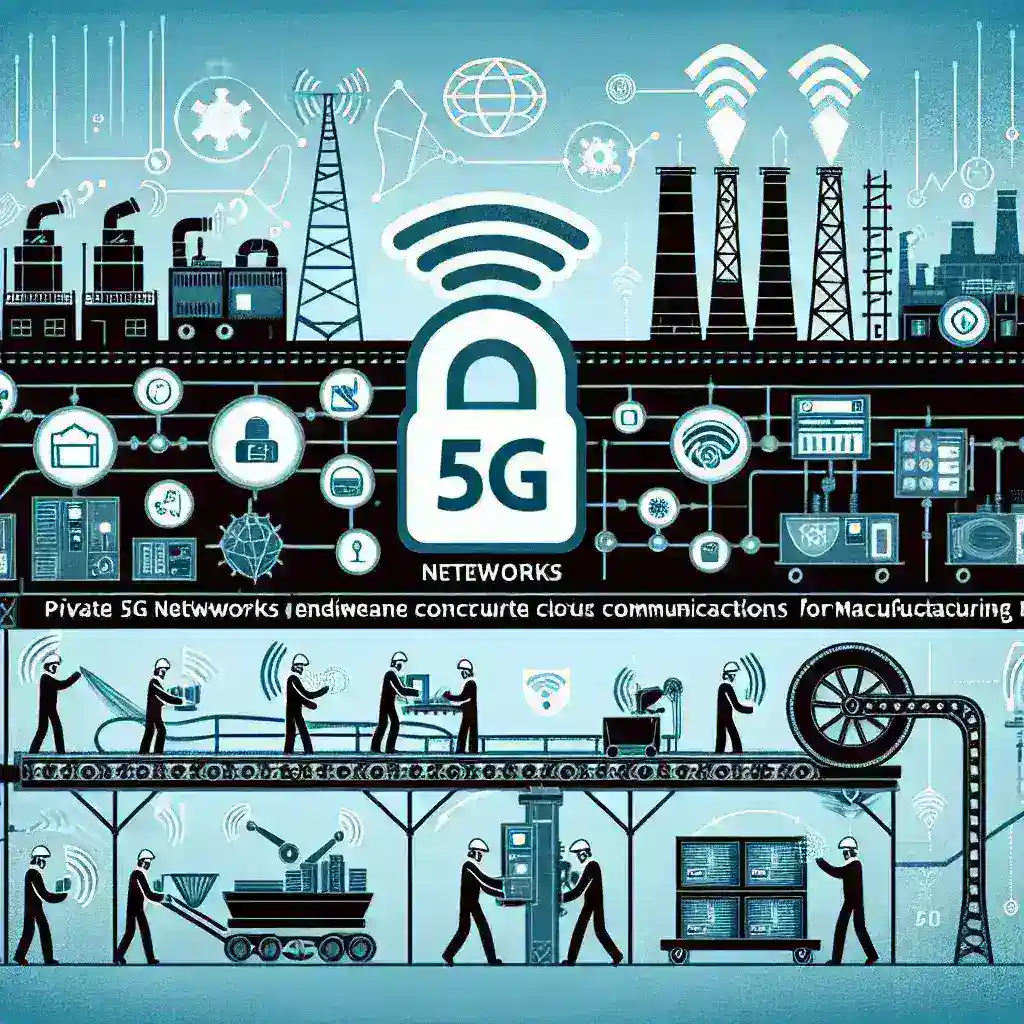"Diagram illustrating the benefits of Private 5G networks in manufacturing facilities, highlighting enhanced security, improved communication, and increased operational efficiency."